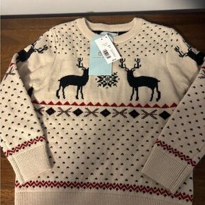 Beige and Black Reindeer Crewneck Sweater